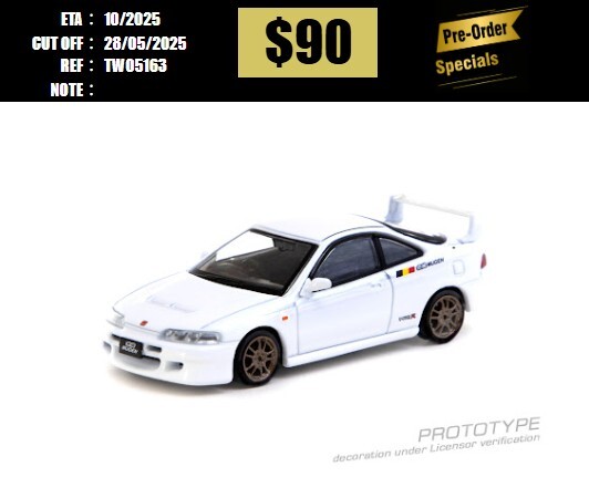 PO-$90 * TARMAC * 1:64 Honda Integra TYPE R DC2 MUGEN Championship White [OD16/05]
