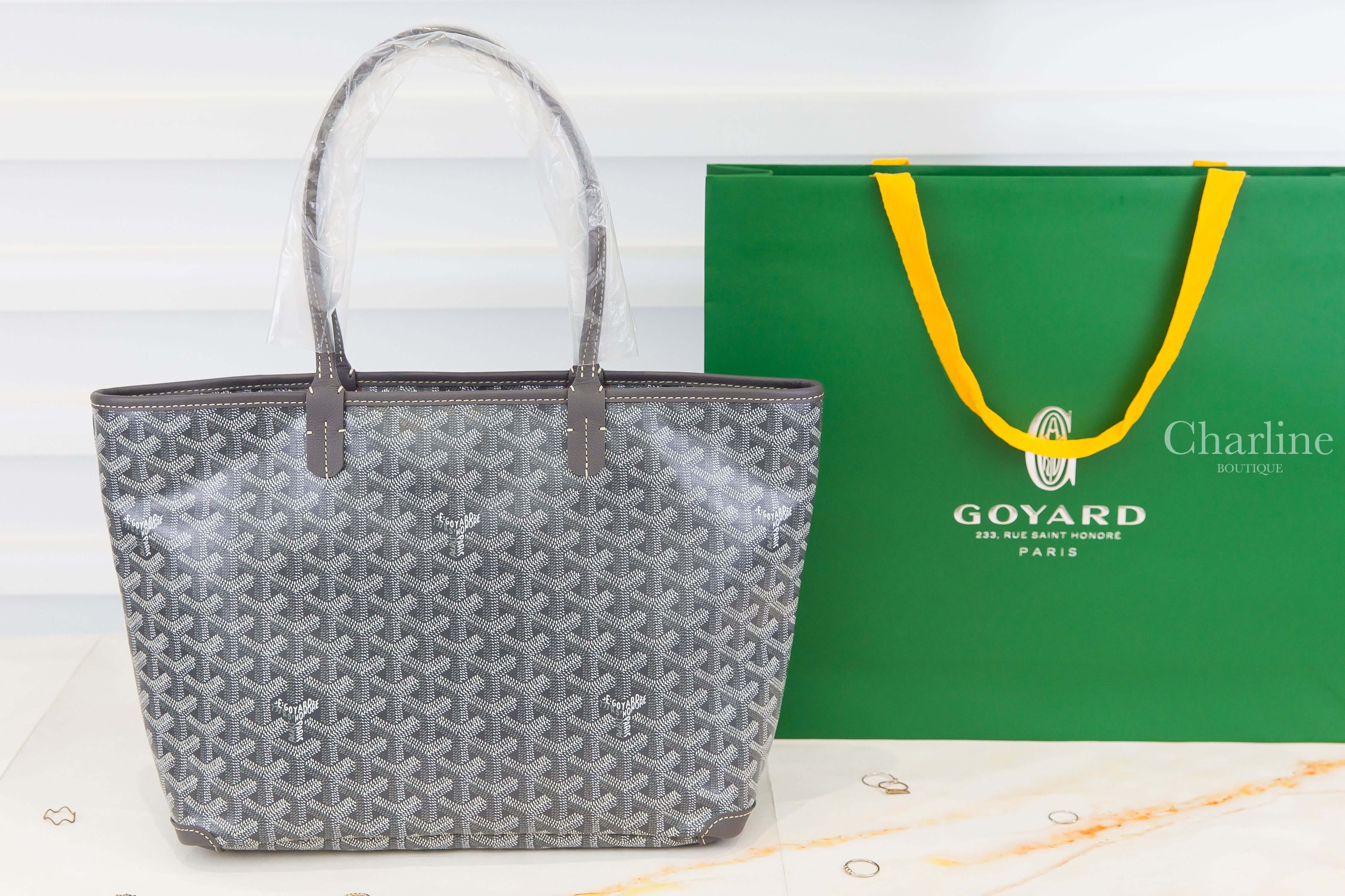 Goyard Artois PM Bag 灰色帆布小牛皮同色提把小型拉鍊托特包