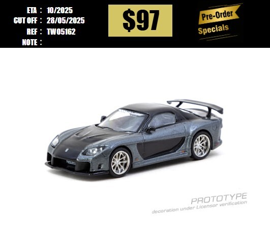 PO-$97 * TARMAC * 1:64 Mazda RX-7 VeilSide Fortune7 Grey metallic / Black [OD16/05]