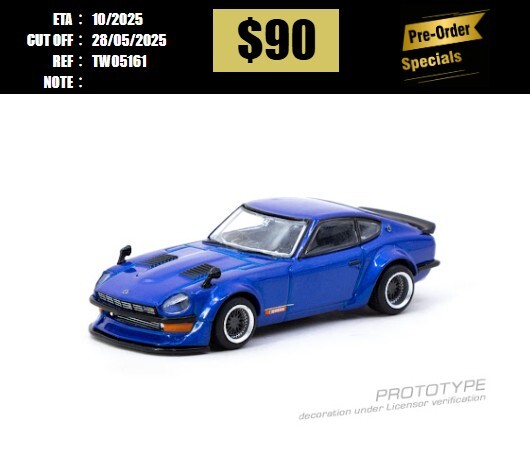 PO-$90 * TARMAC * 1:64 Nissan Fairlady Z S30 Widebody - Designed by Jon Sibal Blue [OD16/05]
