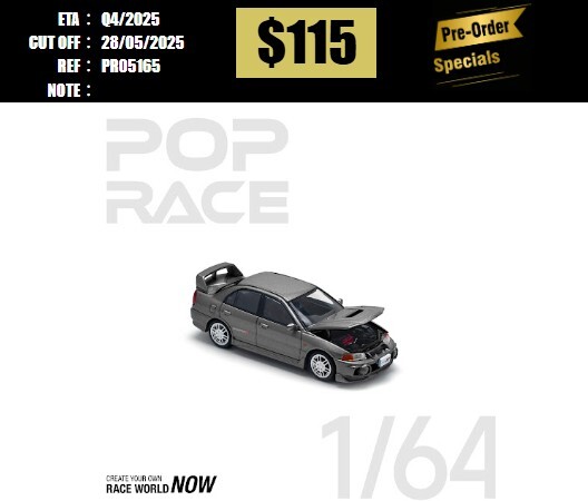 PO-$115 * POP RACE * 1:64 MITSUBISHI LANCER EVOLUTION IV DARK GREY [OD16/05]