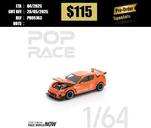 PO-$115 * POP RACE * 1:64 MAZDA RX-8 RE-AMEMIYA CHROME ORANGE [OD16/05]