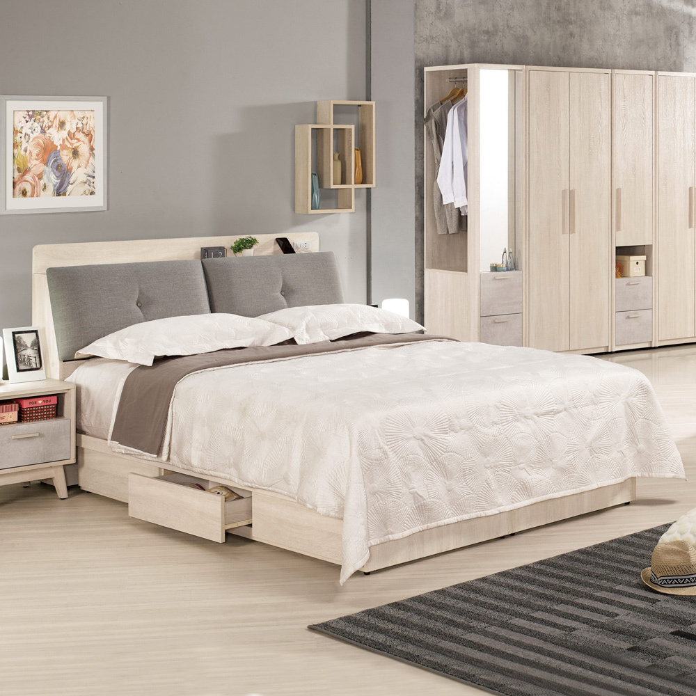 漢森5尺雙人床組(床頭箱+三抽收納床底)(不含床墊)