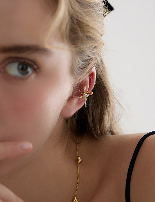 奢華滿鑽蝴蝶結耳骨夾(金)(單支)