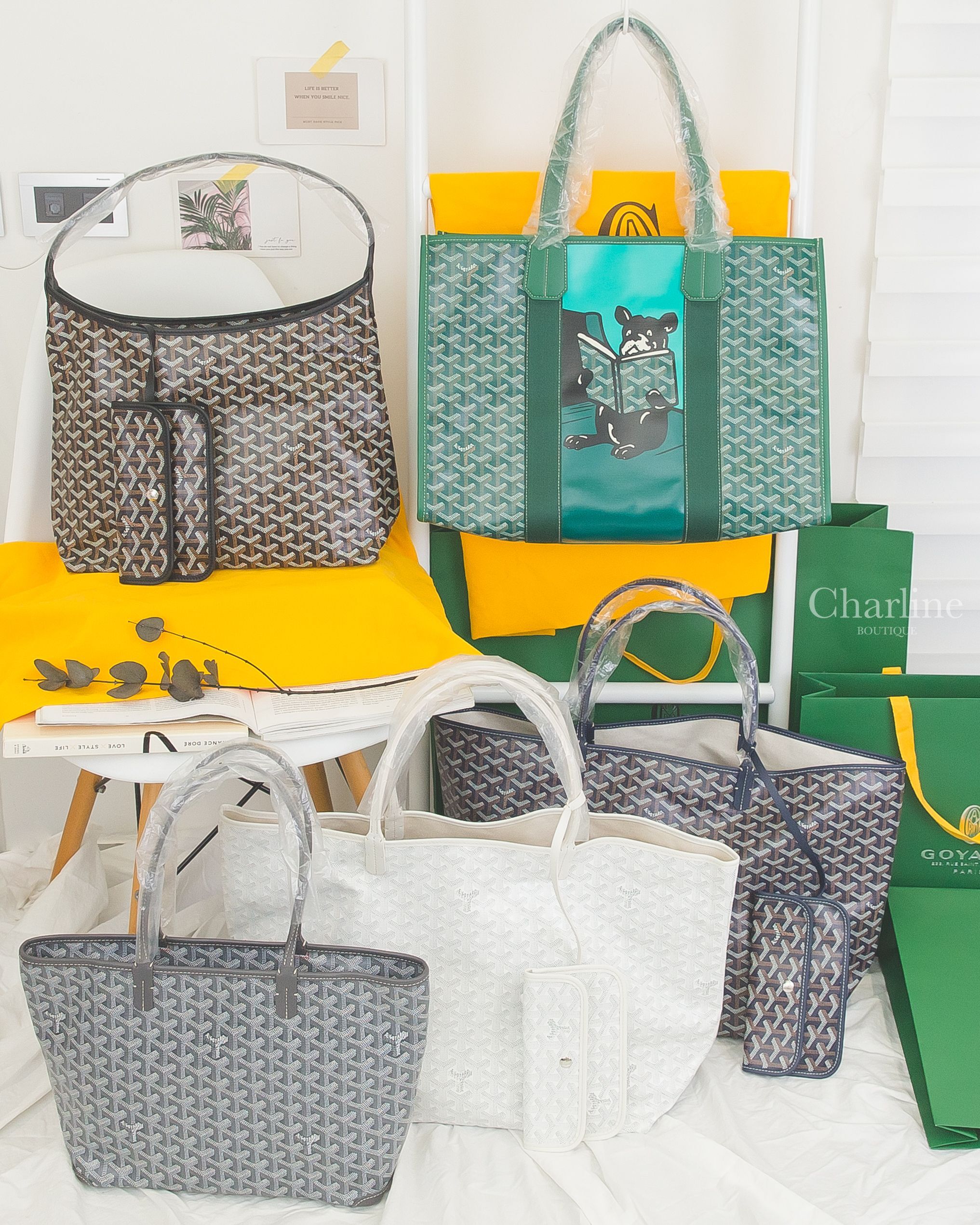 Goyard Artois PM 灰色,Saint Louis GM 海軍藍,Saint Louis GM 白色,Bohème Hobo 黑色,Villette Tote 綠色法鬥-Charline Boutique 精品代購
