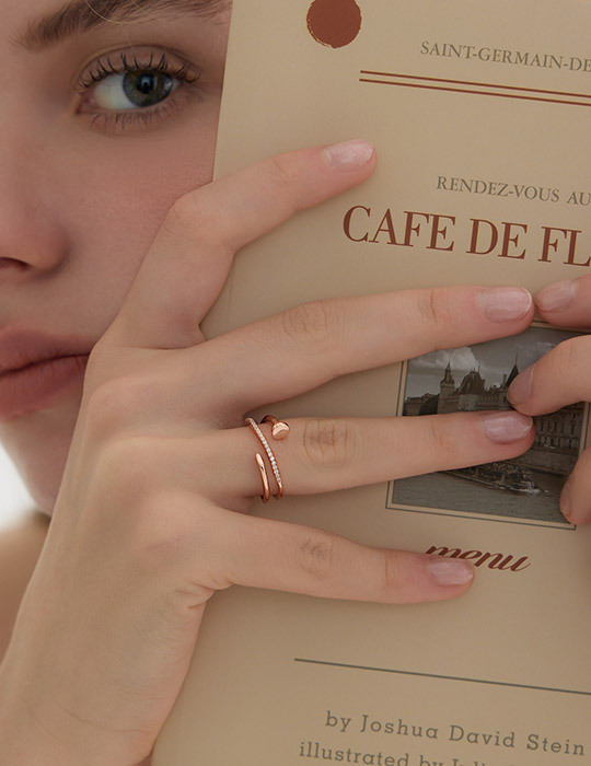 【925純銀】簡約螺絲排鑽可調式戒指(玫瑰金)