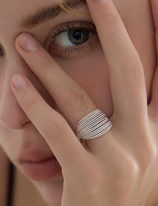 【925純銀】紋理珠交疊設計可調式戒指