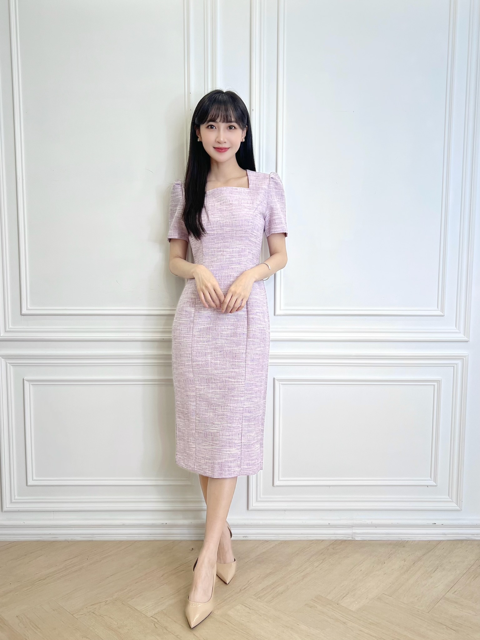 小千金風!細閃織紋短袖洋