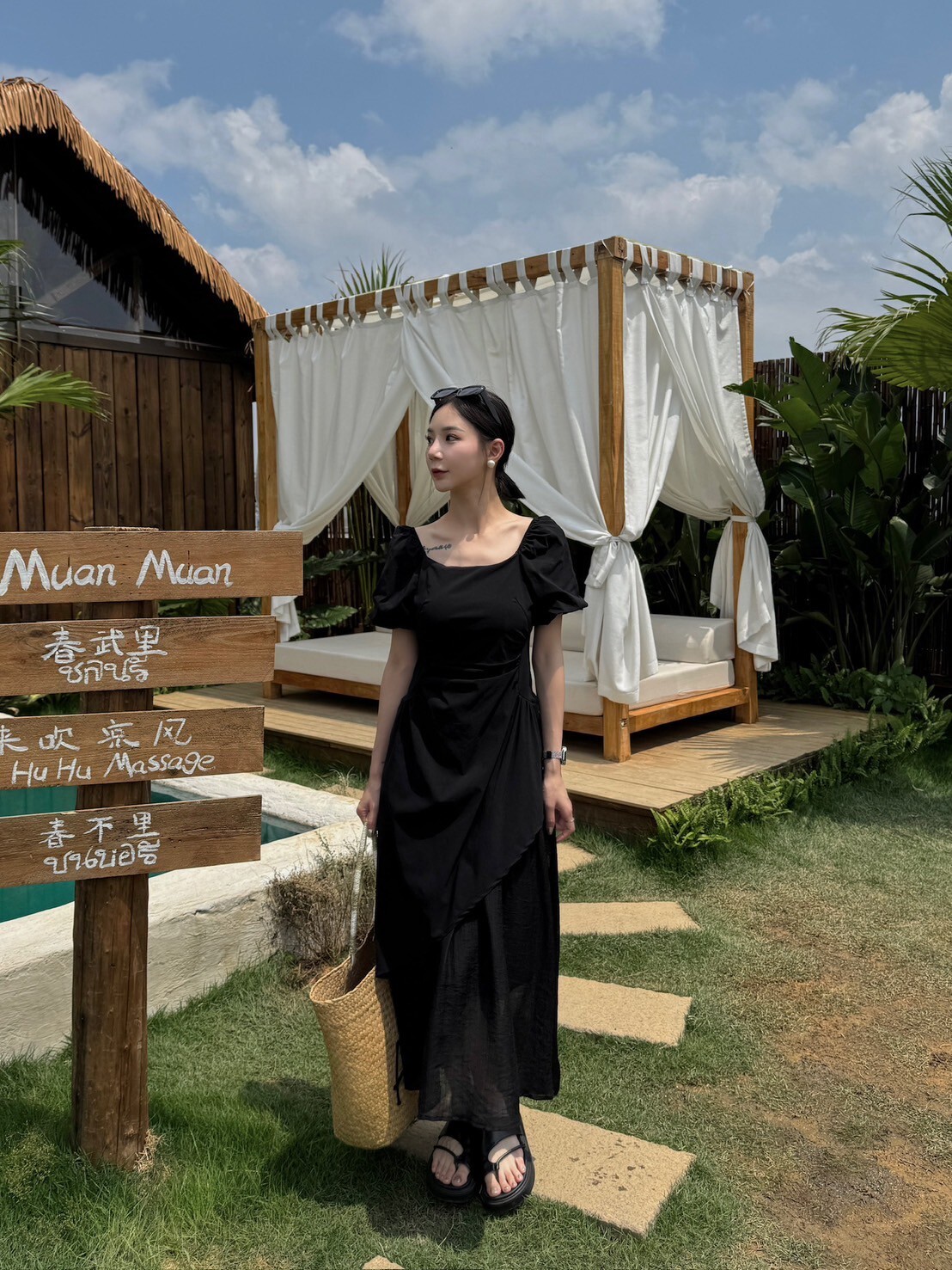 兩穿澎袖雙層渡假洋裝