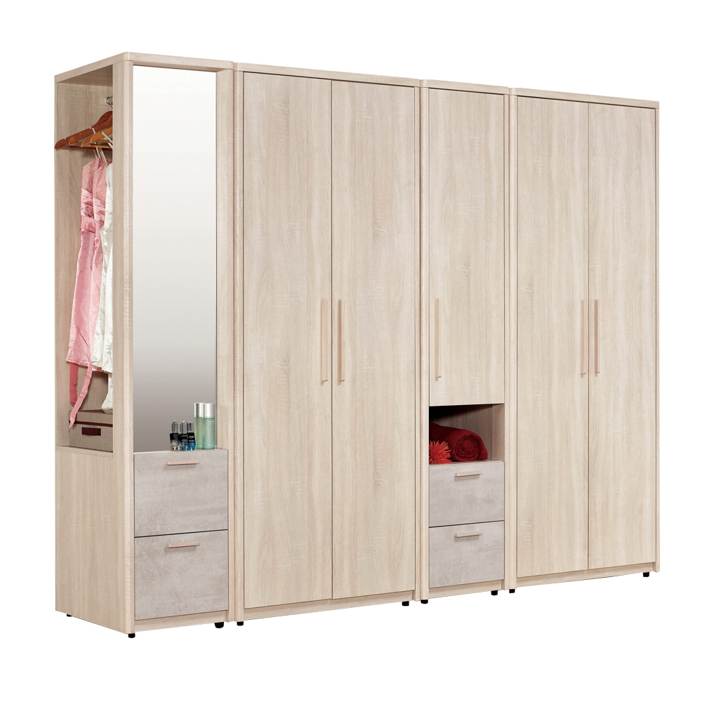 漢森8.1尺多功能收納衣櫃組合(開門+開放式鏡面)