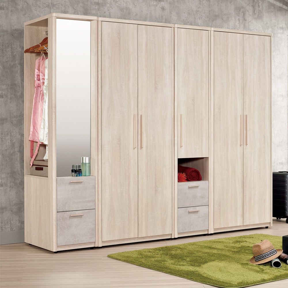 漢森8.1尺多功能收納衣櫃組合(開門+開放式鏡面)