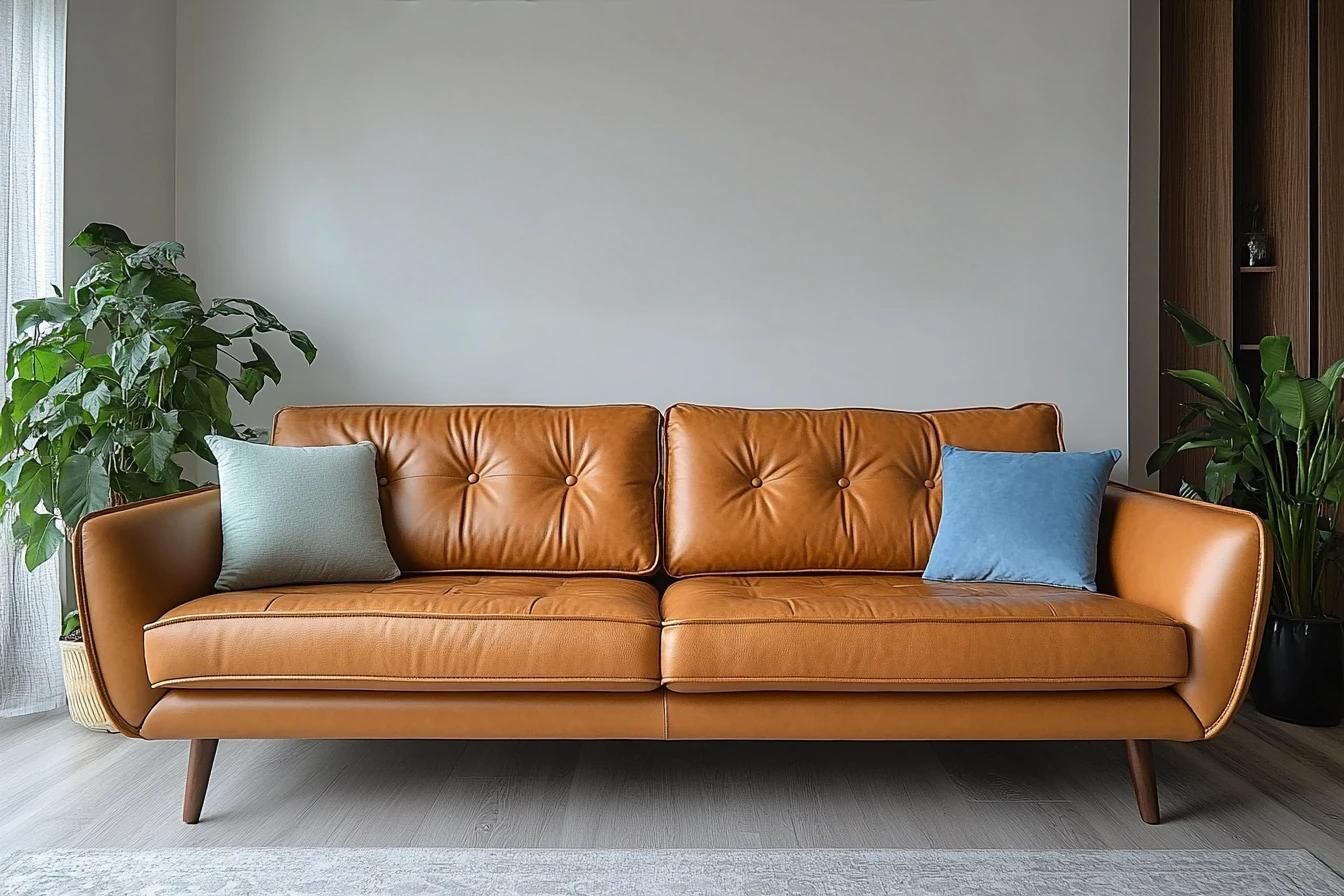 棕色牛皮沙發三人座，現代客廳家具推薦