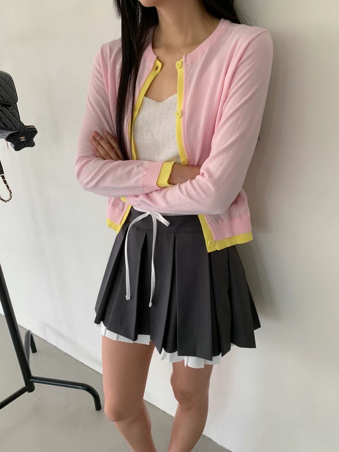 彩色拼接針織開衫上衣