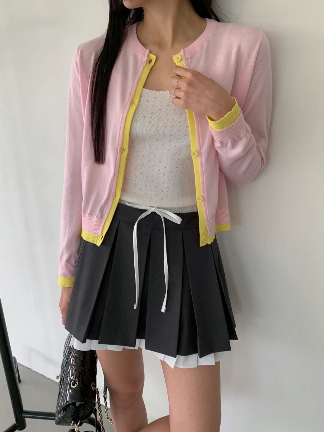 彩色拼接針織開衫上衣