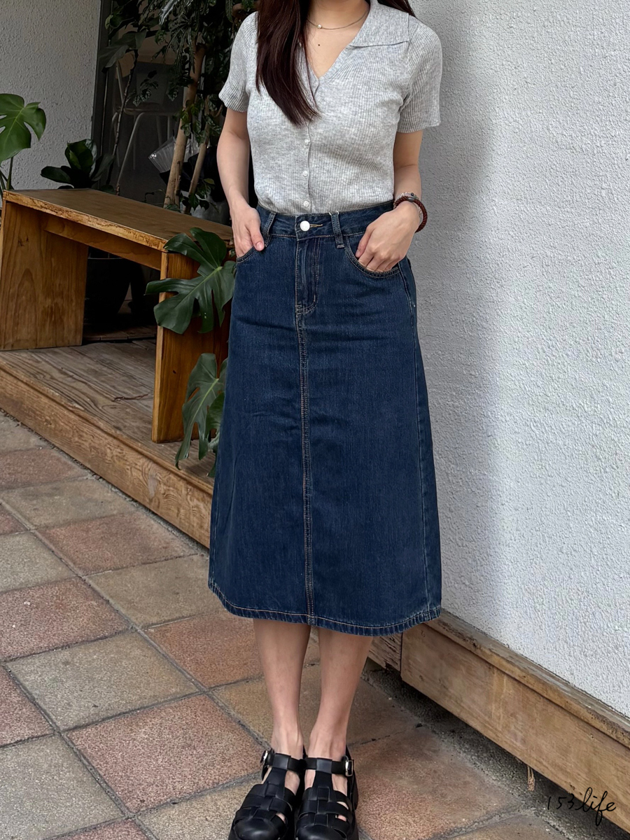 高腰開衩A字包臀牛仔中長裙(XXS-L)