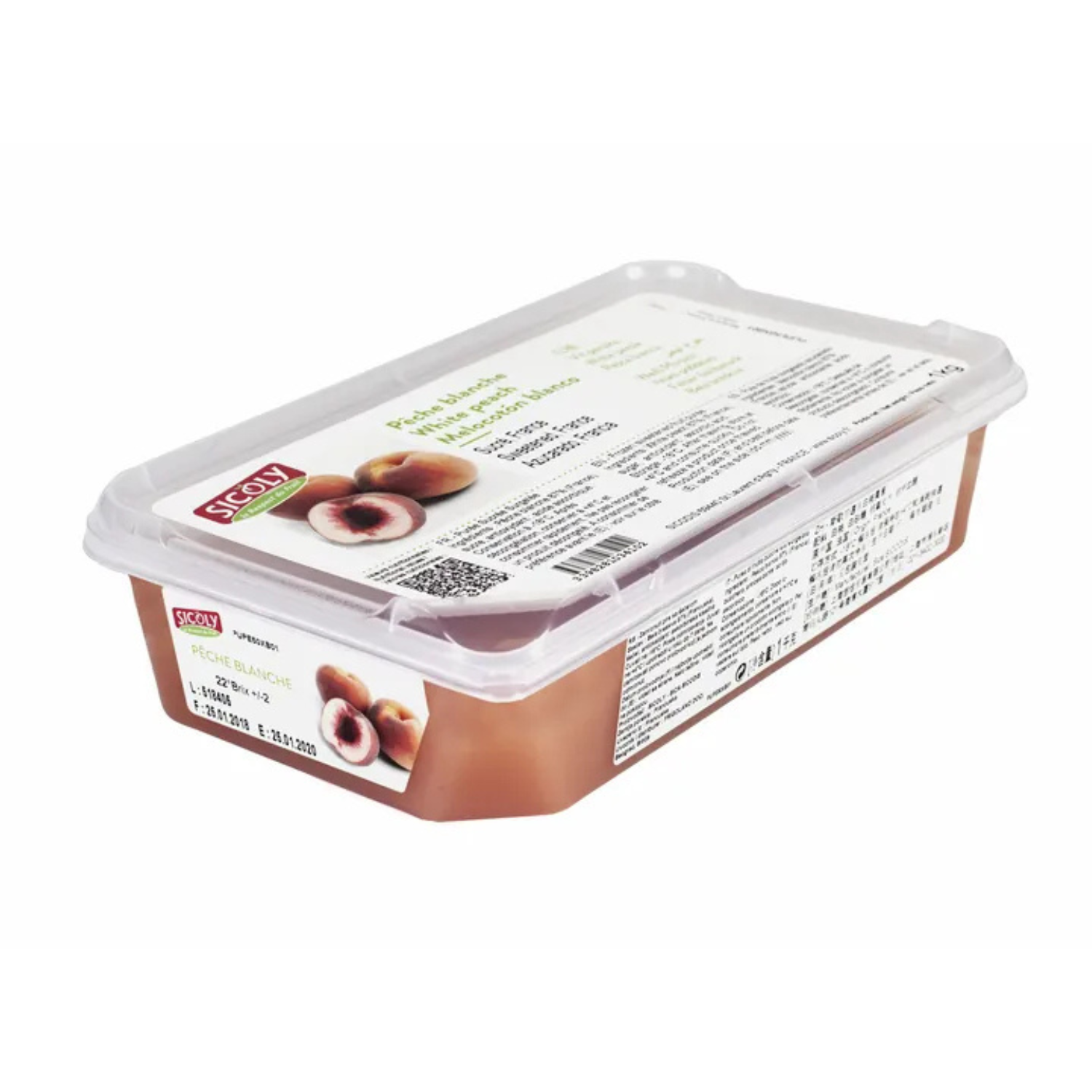法國急凍 (不加糖) 白桃生果茸 France Frozen Unsweetened White Peach Puree 1千克/ 盒 +/-5% (急凍，-18°C)