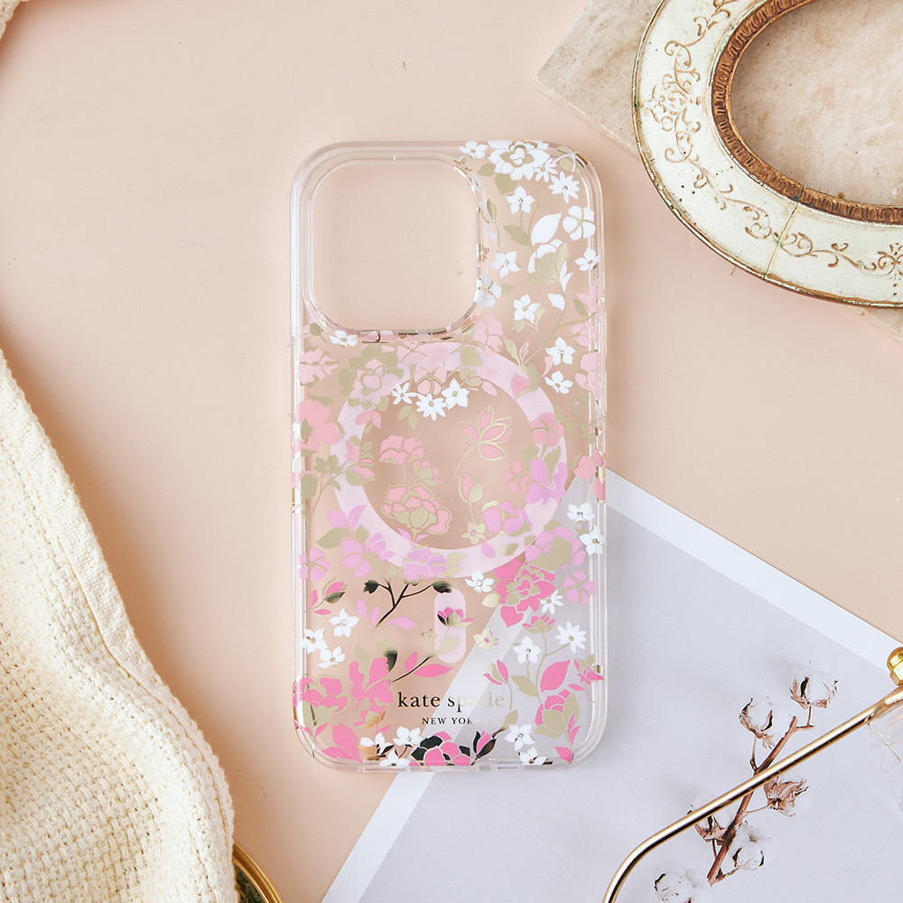 【kate spade】iPhone 15系列 MagSafe 精品手機殼 桃花紛飛
