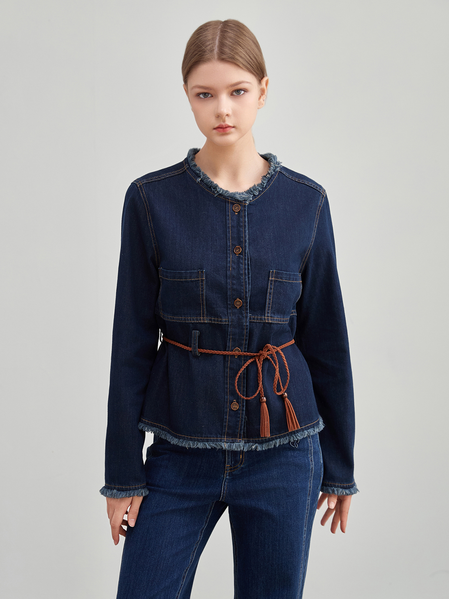 mi-tu抽繩圓領牛仔外套