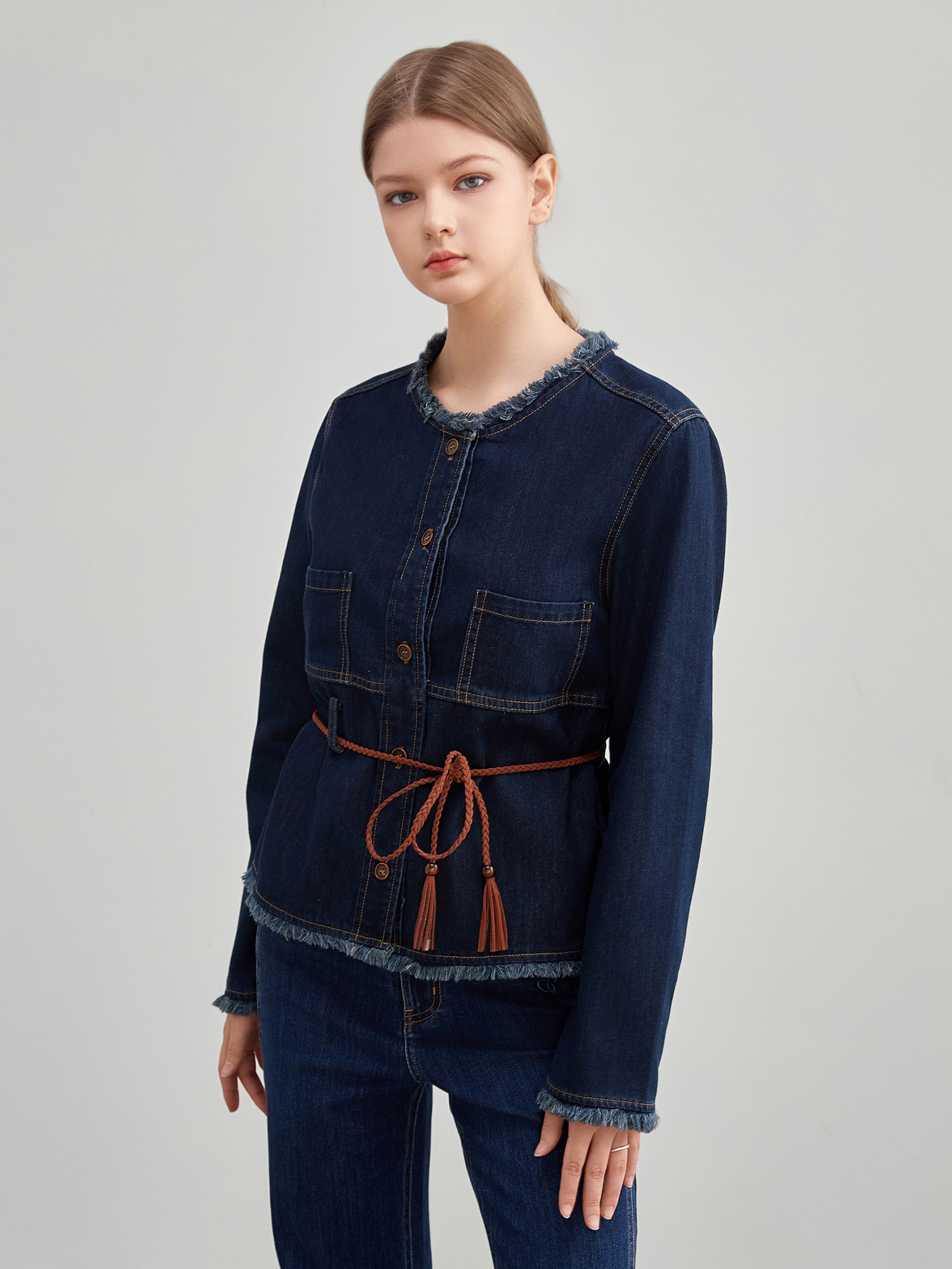 mi-tu抽繩圓領牛仔外套