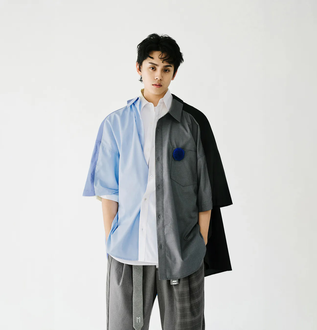 MELSIGN 雙色拼接短袖襯衫 白/淺藍/鐵灰 25 S/S Tone Merge S/S Shirt