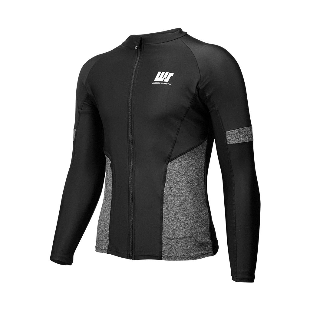 中性基本款長袖游泳防曬夾克 - 黑/灰