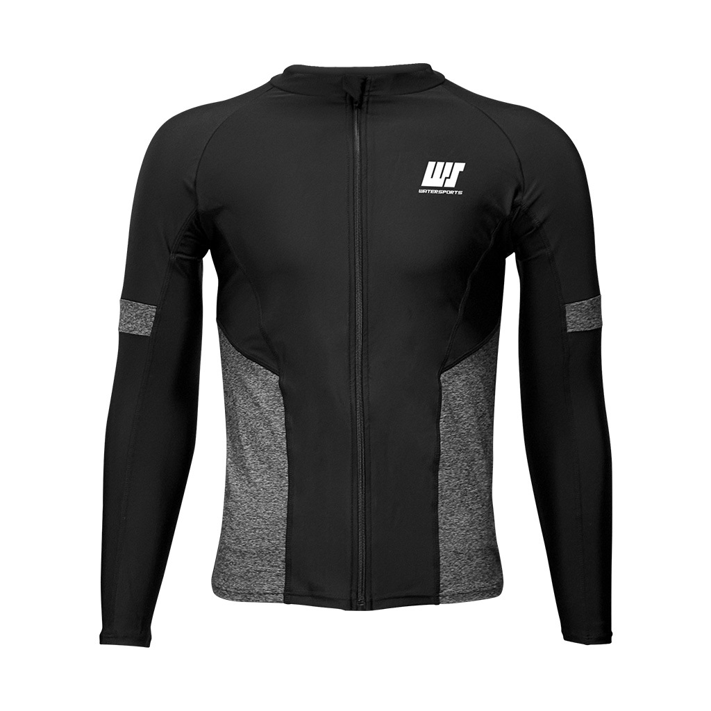 中性基本款長袖游泳防曬夾克 - 黑/灰