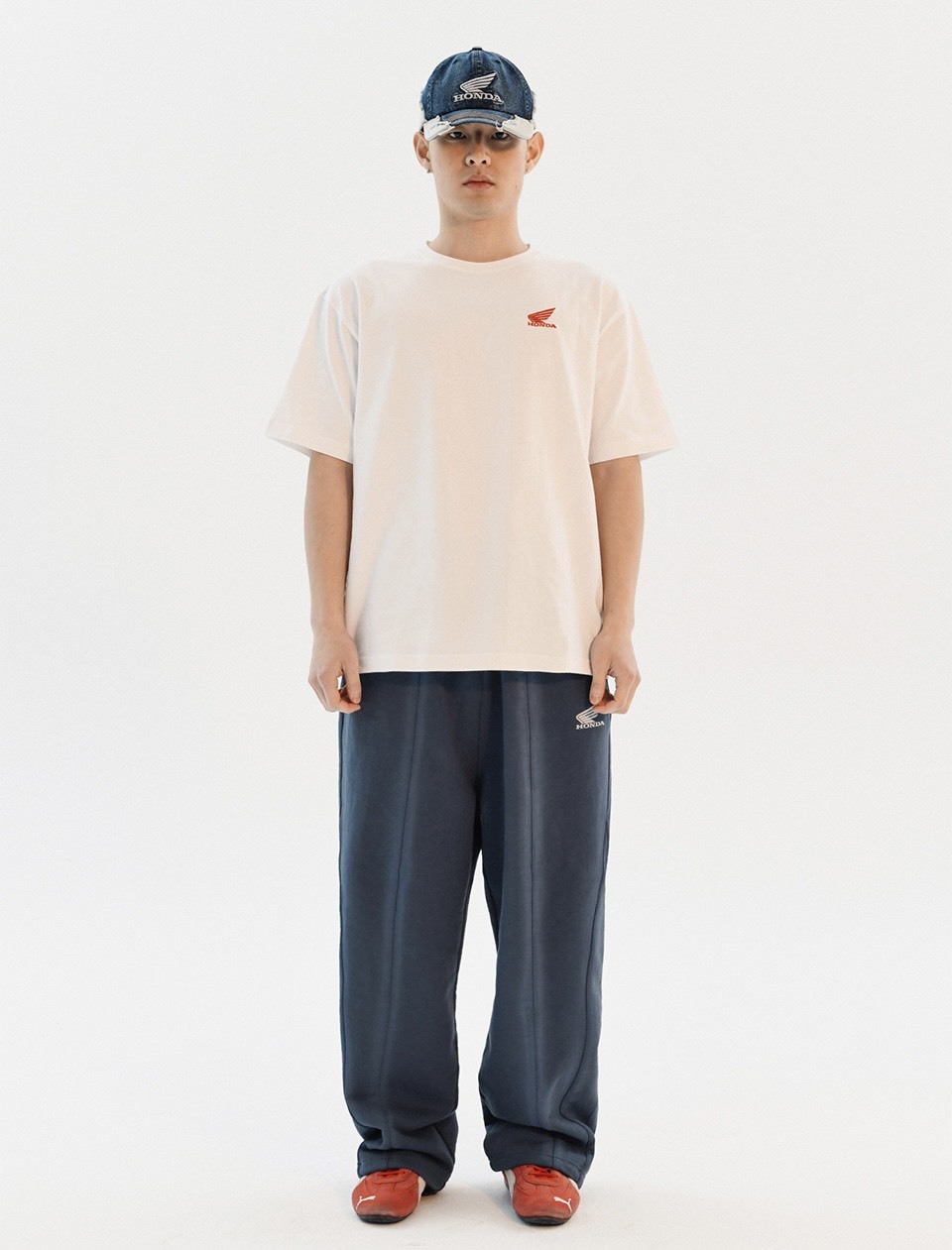 #韓國連線預購 Honda 本田經典LOGO 刺繡短踢 黑白兩件組