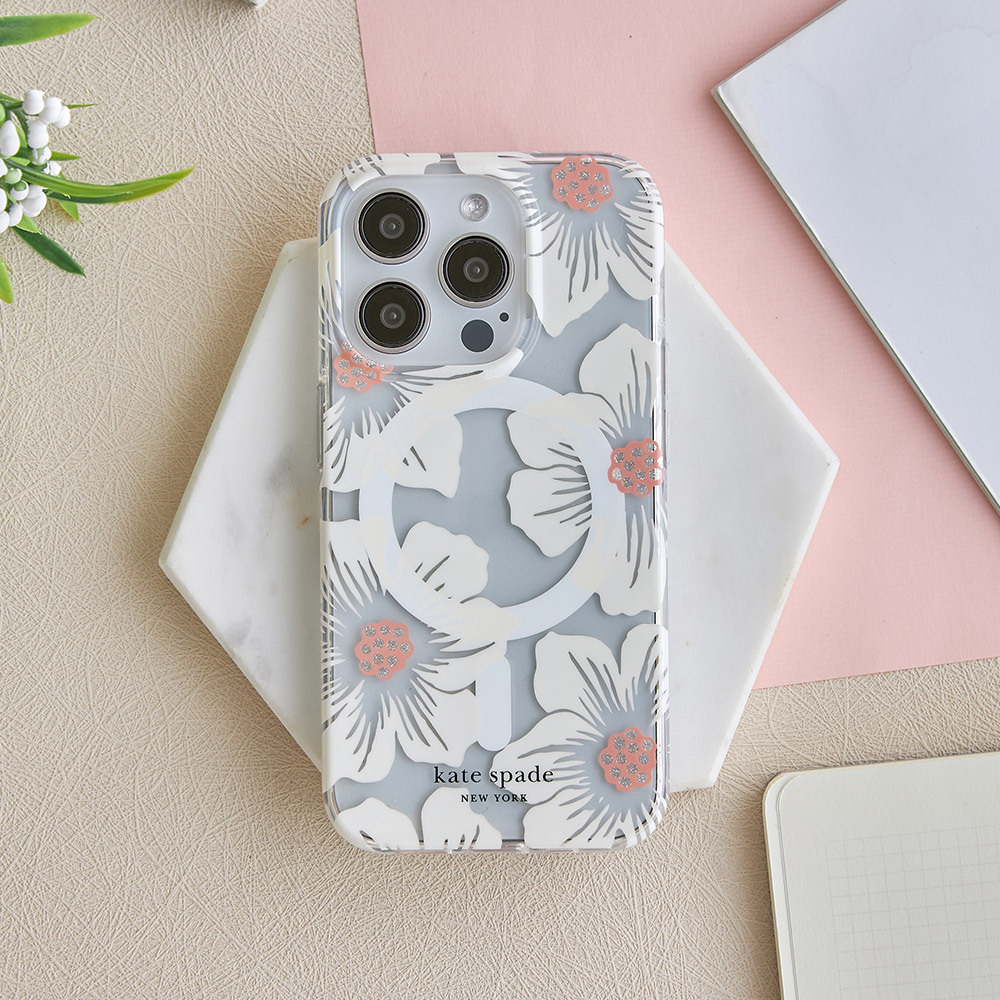 【kate spade】iPhone 15系列/16e MagSafe/無MagSafe 精品手機殼 經典蜀葵