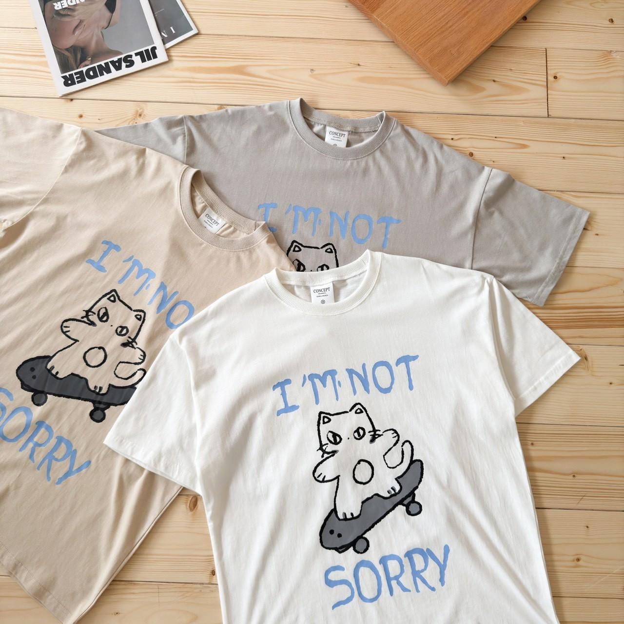 韓國短袖 Im Not Sorry 滑板貓印花短T 80840