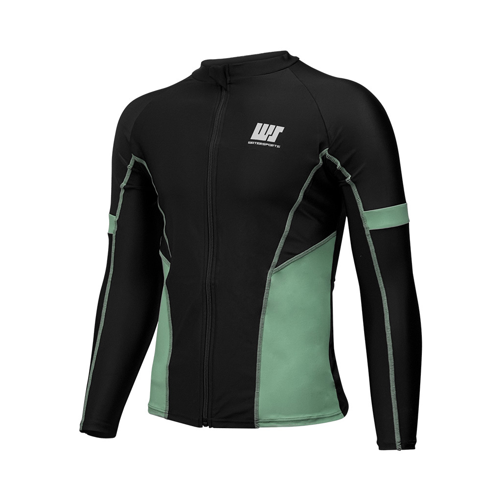 中性基本款長袖游泳防曬夾克 - 黑/綠