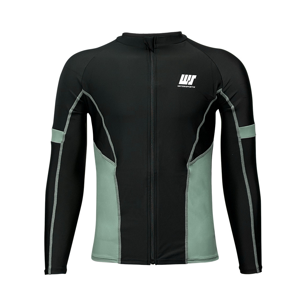 中性基本款長袖游泳防曬夾克 - 黑/綠