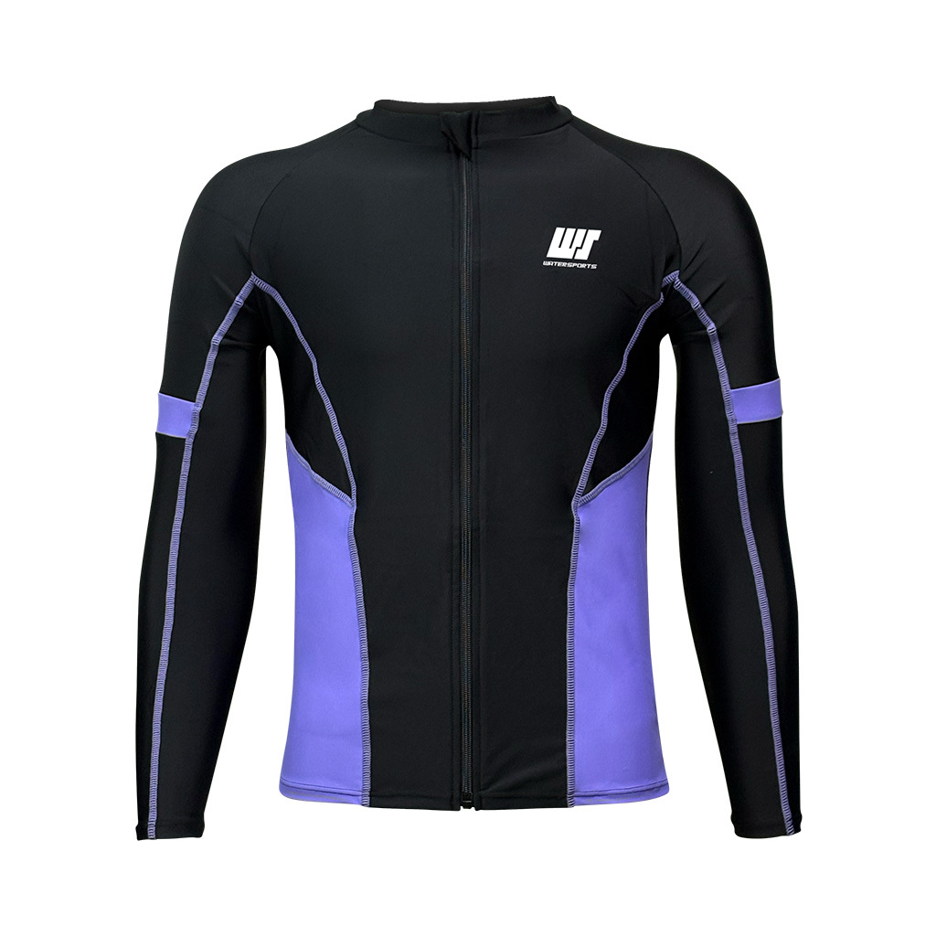 中性基本款長袖游泳防曬夾克 - 黑/紫