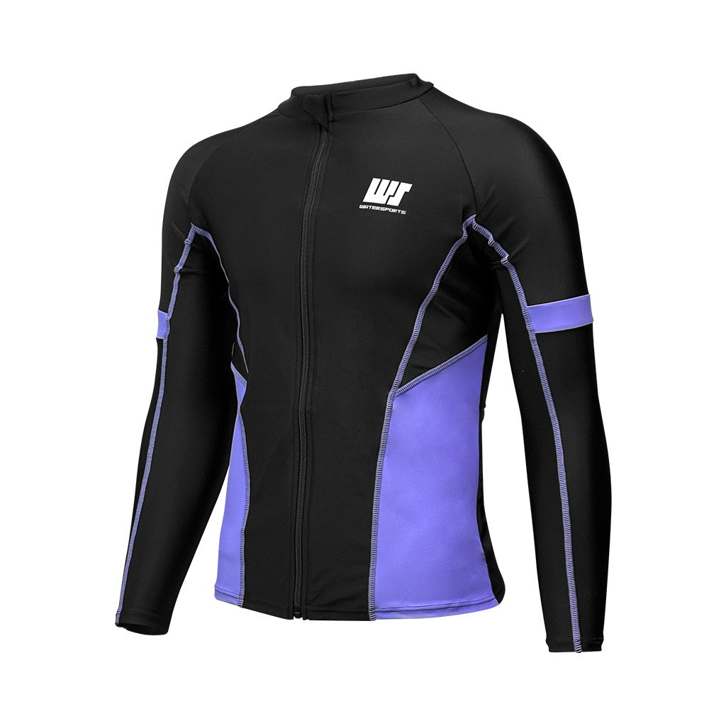 中性基本款長袖游泳防曬夾克 - 黑/紫