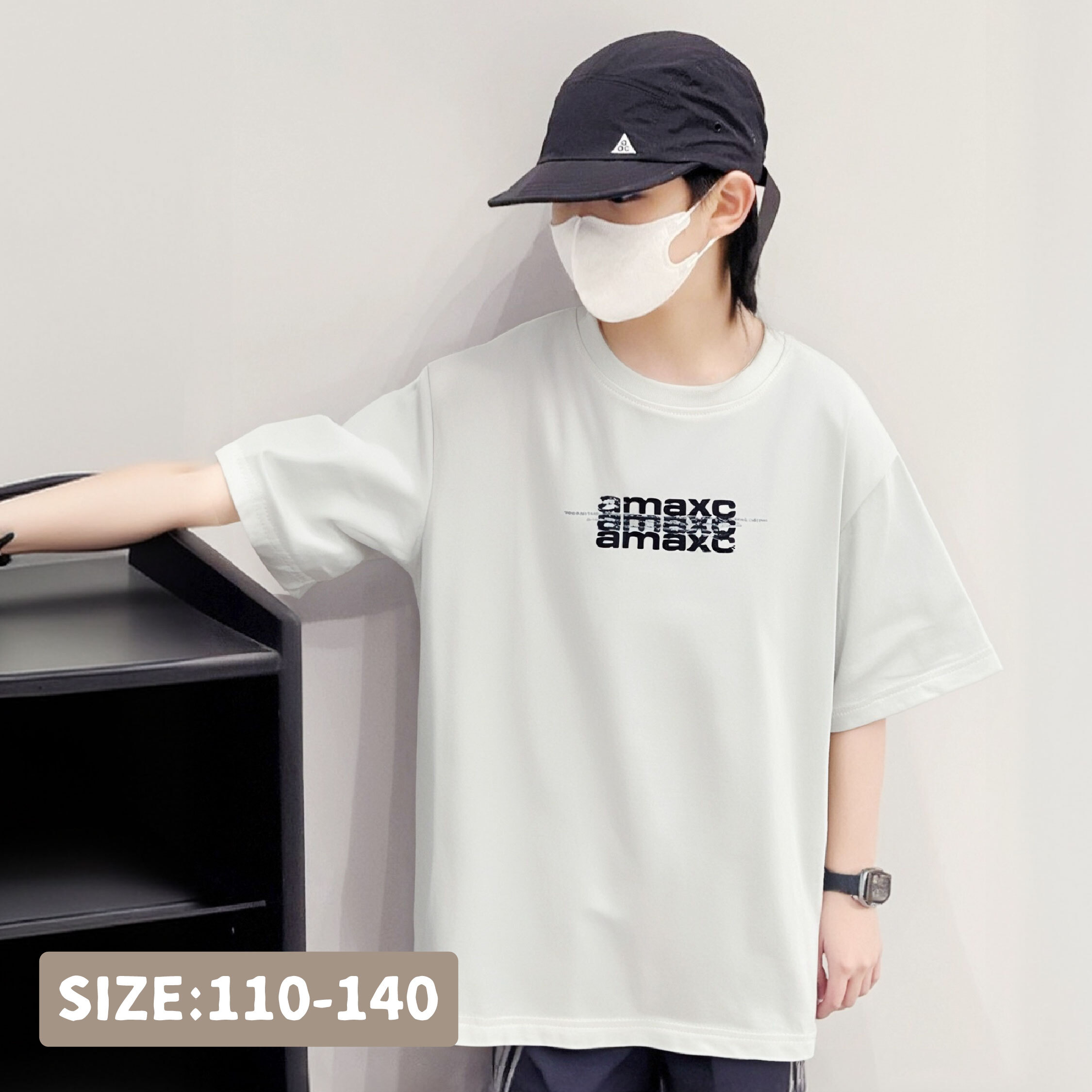 【H50178】酷帥拼布數位英字圓領上衣/短T