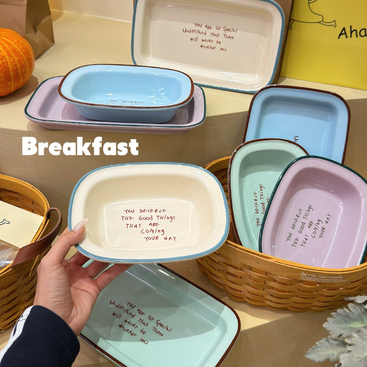 《5979》ins英式字母奶油陶瓷方碗盤