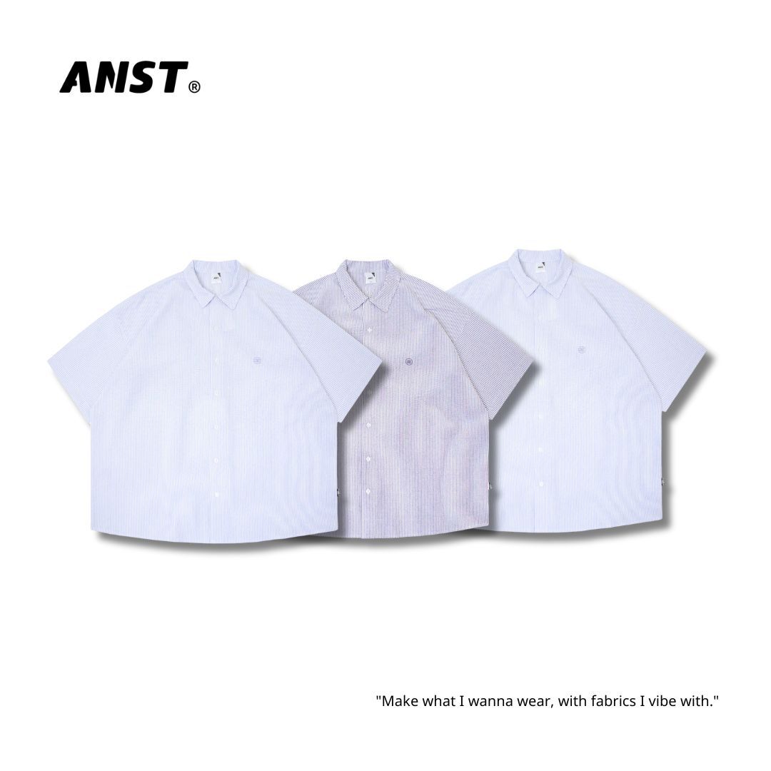 "現貨"ANST  刺繡條紋短袖襯衫