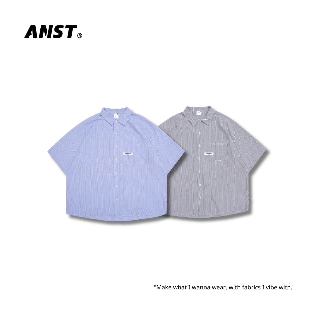 "現貨" ANST 織標泡泡紗條紋襯衫 AN.57