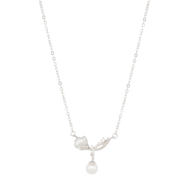 純銀對鍊，情侶項鍊 木棉綻放的溫柔，白貝母珍珠傾訴愛意（4045女款）