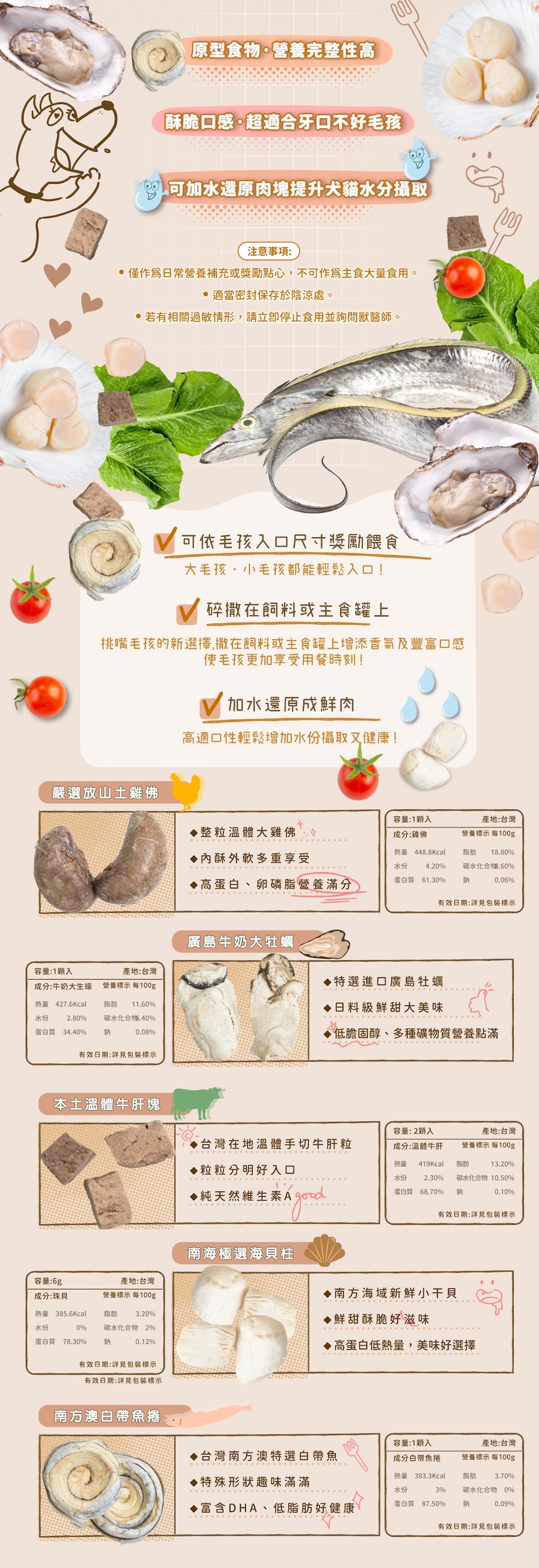 PetCook派庫廚房 牡蠣凍乾,南海珠貝凍乾,白帶魚凍乾,土雞佛凍乾