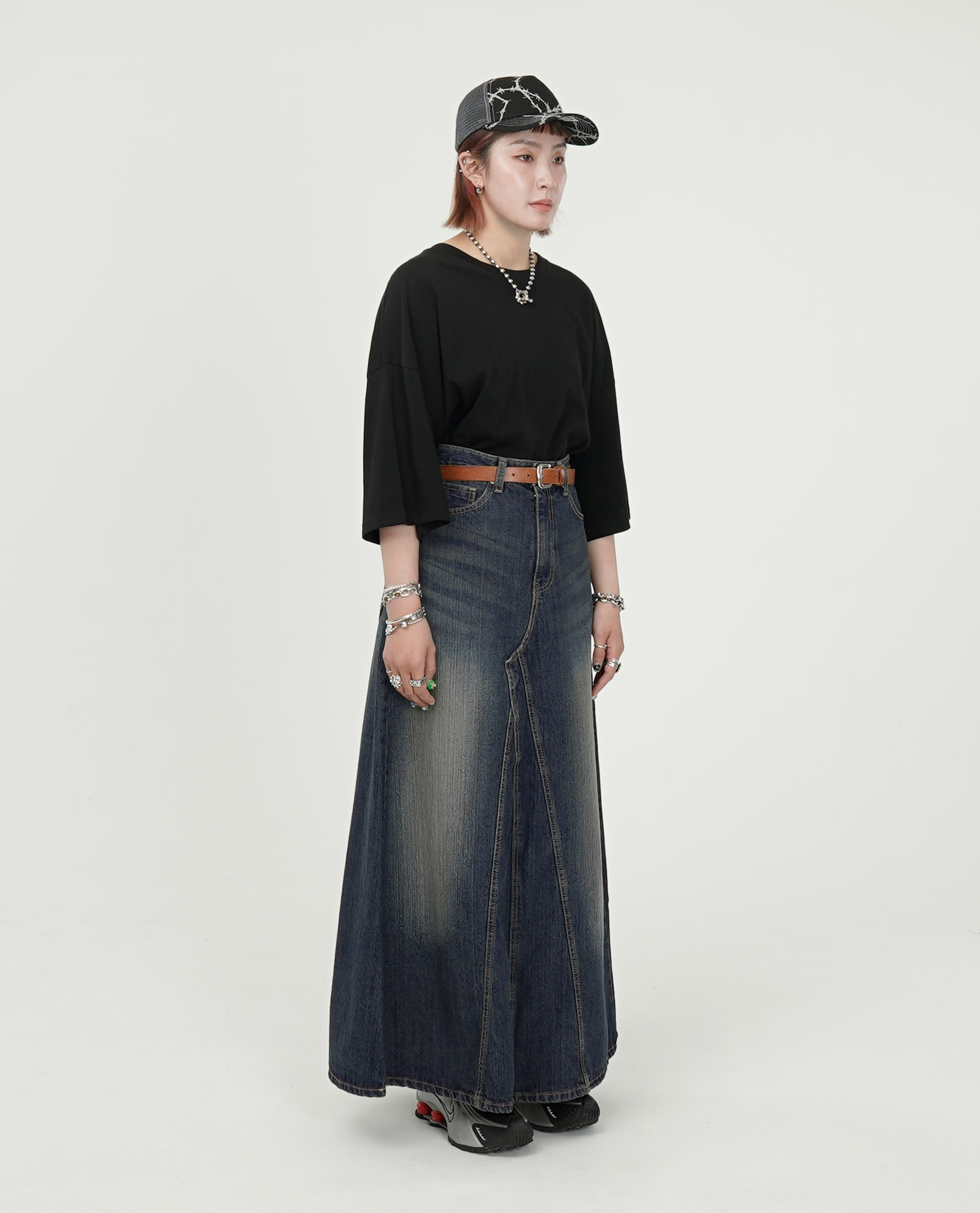 落地A字刷色牛仔裙