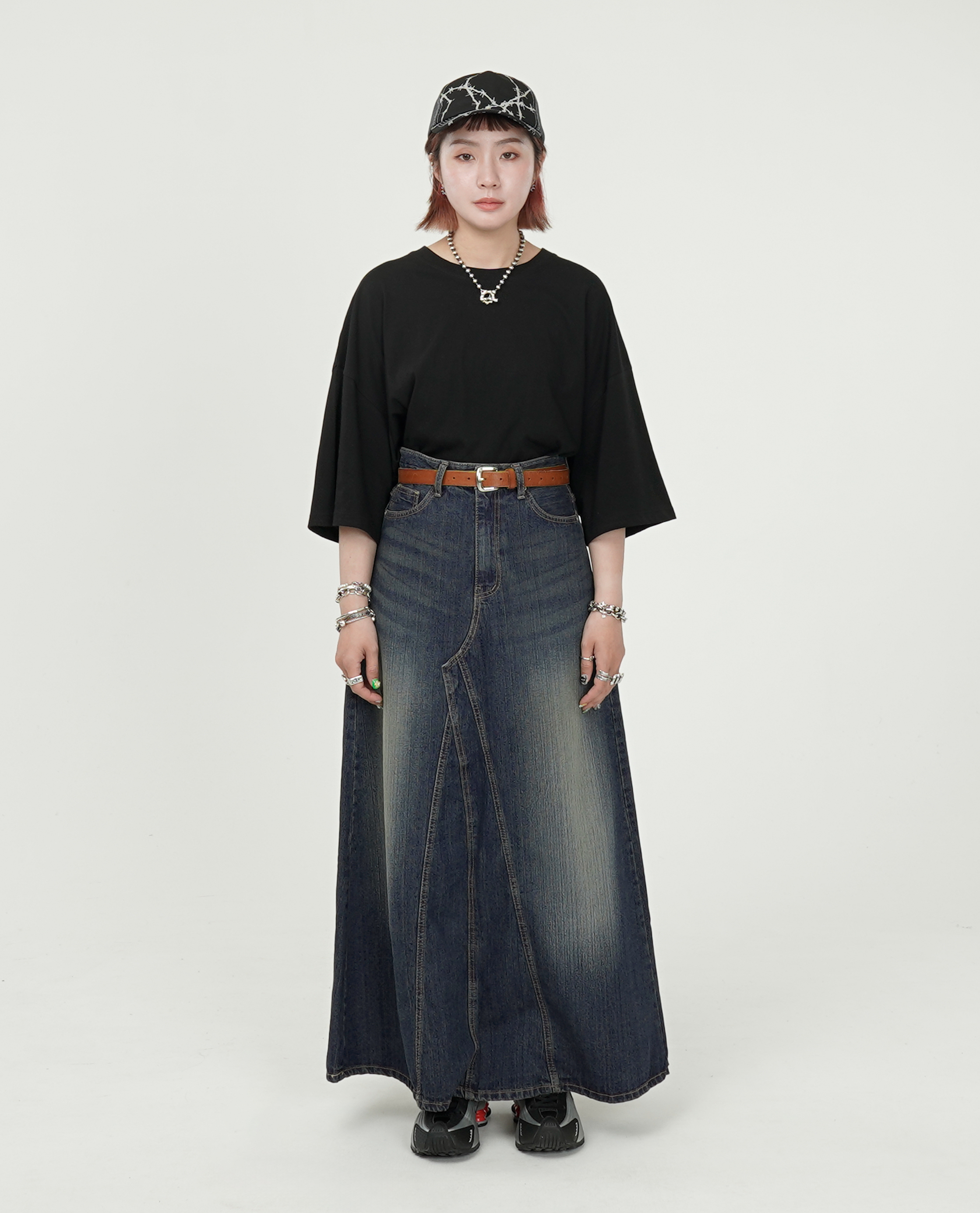 落地A字刷色牛仔裙