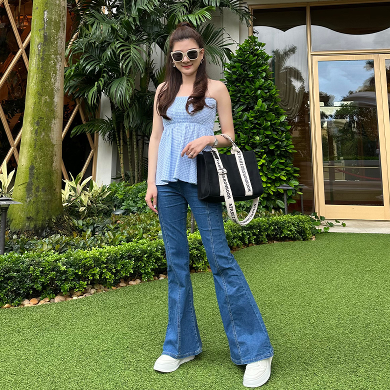 蝴蝶結格子平口上衣