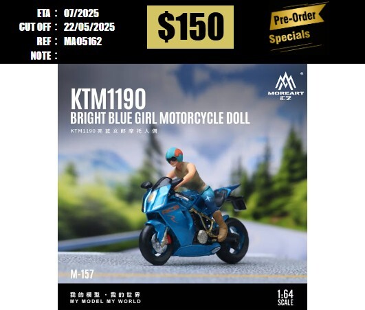 PO-$150 * MOREART * 1:64 FIGURE-KTM1190 BRIGHT BLUE GIRL MOTORCYCLE DOLL(MO222157) [OD16/05]