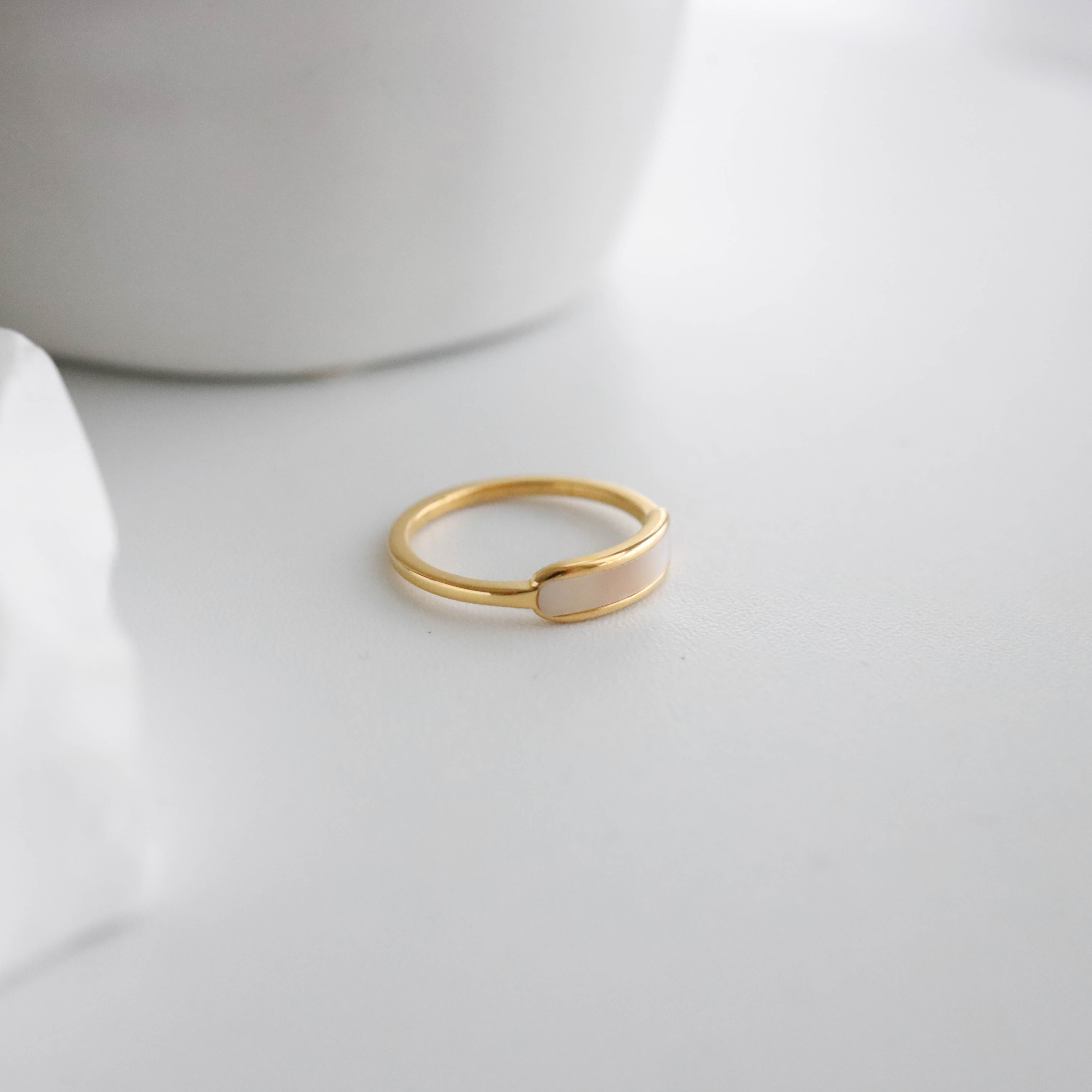 不怕水法式白海貝鋼戒