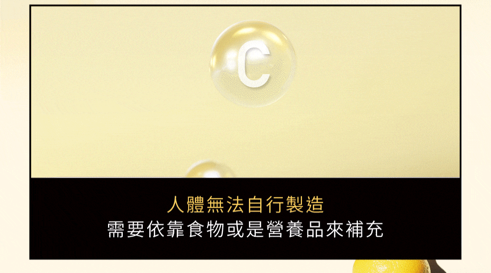 人體無法自行產生維他命C，需依靠食物或營養品補充