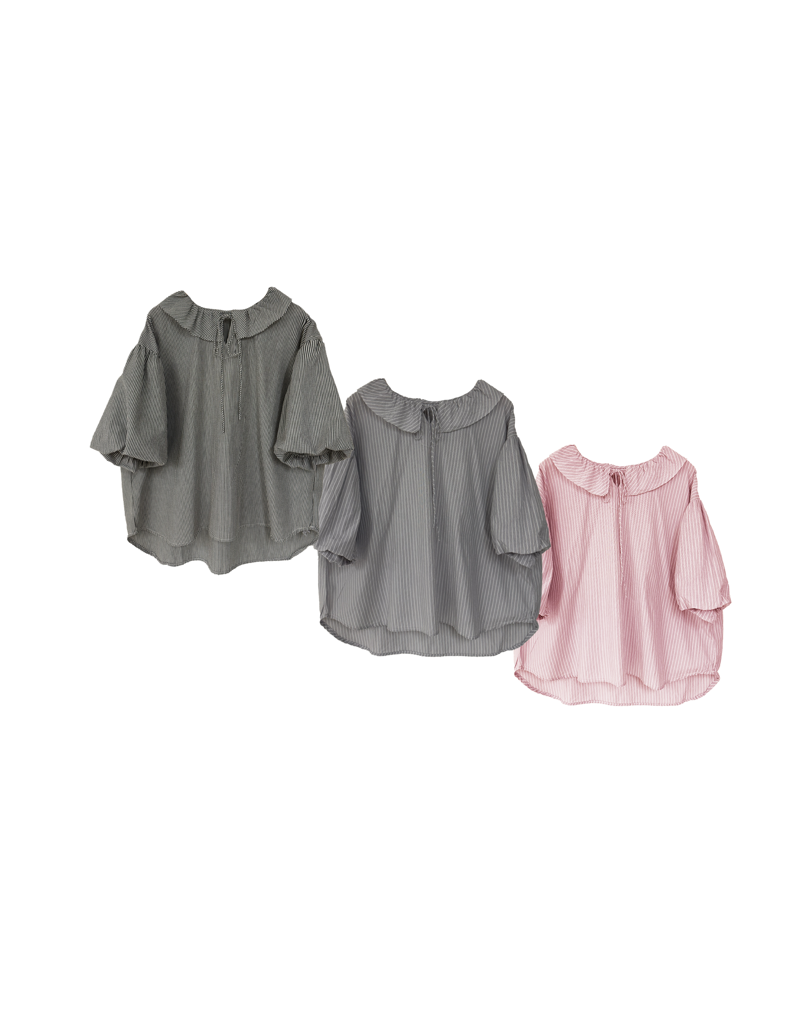 荷葉領綁結泡袖上衣