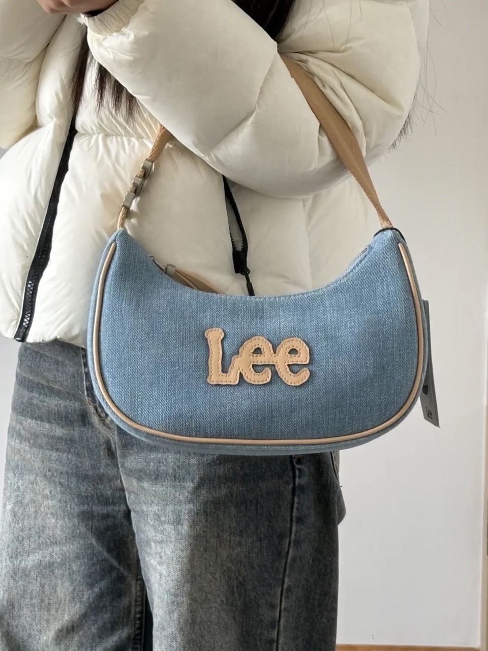 LEE 學院風 牛仔藍 斜紋 單肩包 手提包 腋下包 / 預購