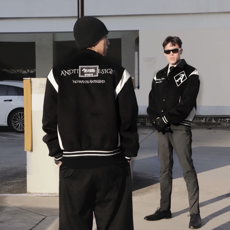 Atone studio 拼接皮革棒球外套