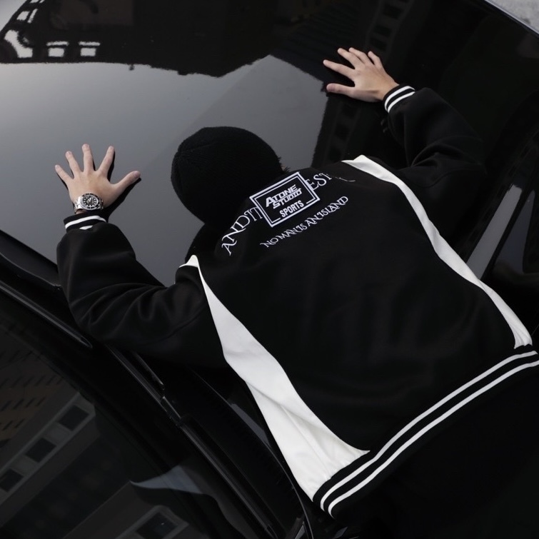 Atone studio 拼接皮革棒球外套