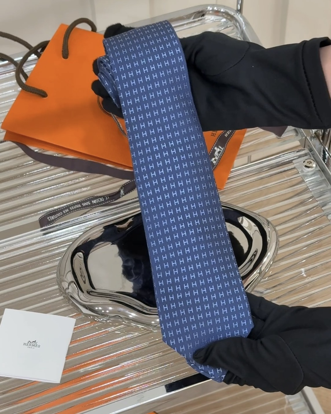 HERMES｜小H滿版領帶 藍色